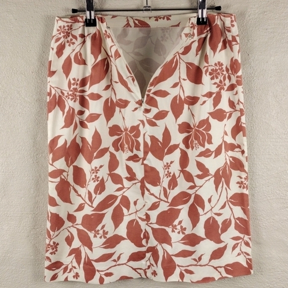 Brooks Brothers 346 Orange White Leaf Pattern Above The Knee Zipper Back Skirt - Picture 9 of 11